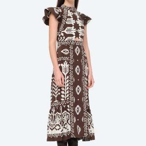 Sea Sonia Women's Natural Printed Cutout Silk Midi Dress Tribal in Brown Size 2